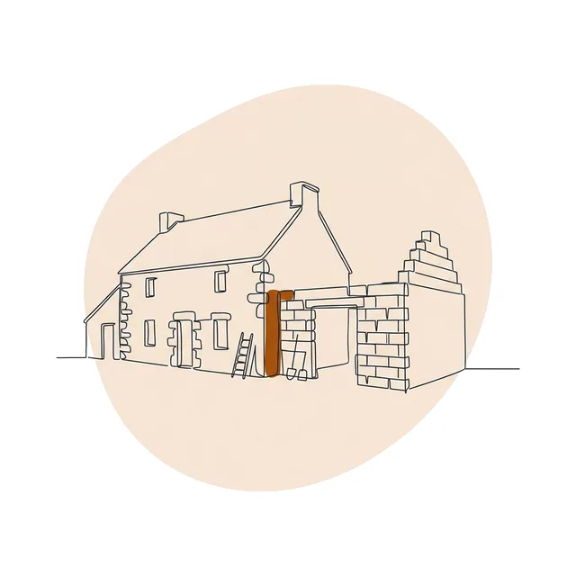 Maison ancienne en pierre avec une extension en parpaings en construction accolée