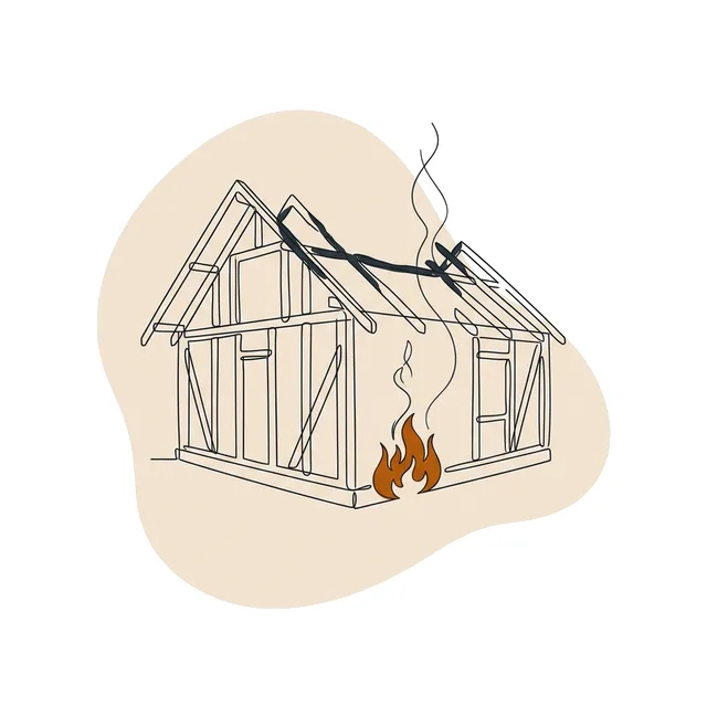 Charpente de maison en construction noircie par un départ de feu